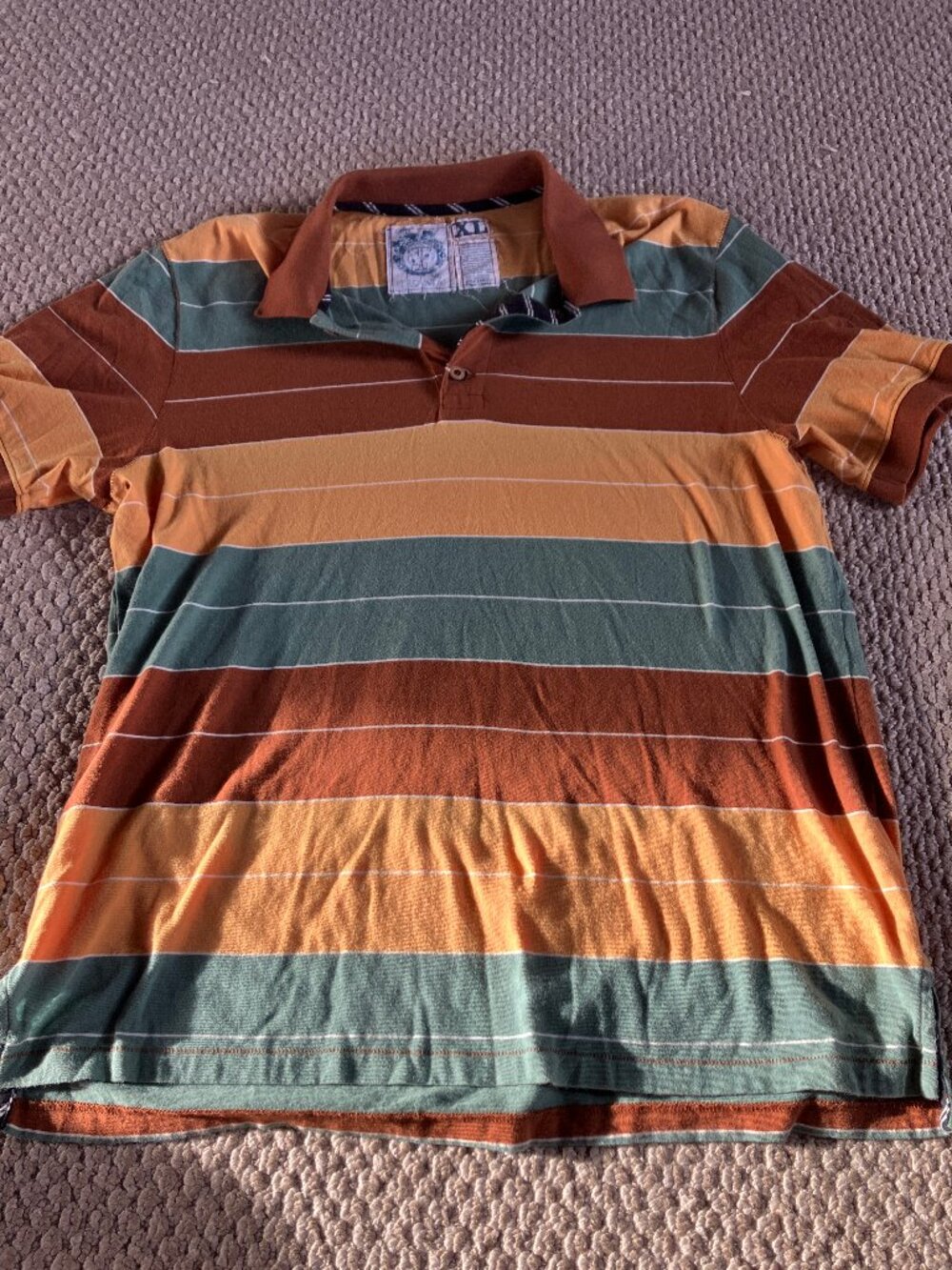 Trovada Rare Striped Polo 100% Cotton Made in Peru XL Orange Yellow Green